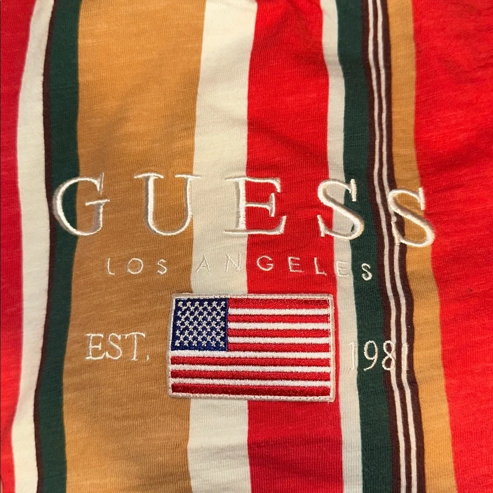 Vintage 90s-Style Men’s GUESS Multicolor Striped T-Shirt Size Medium - Picture 5 of 5